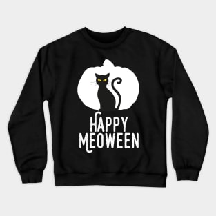 Happy Meoween – Halloween White Pumpkin Cat Silhouette Crewneck Sweatshirt